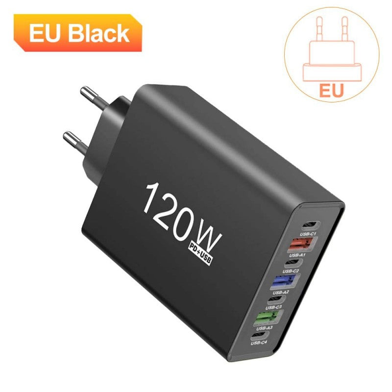 120W Multi-Port Fast Charger Hub (3 USB-A + 4 USB-C)