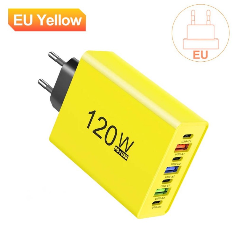 120W Multi-Port Fast Charger Hub (3 USB-A + 4 USB-C)
