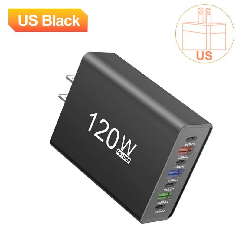 120W Multi-Port Fast Charger Hub (3 USB-A + 4 USB-C)
