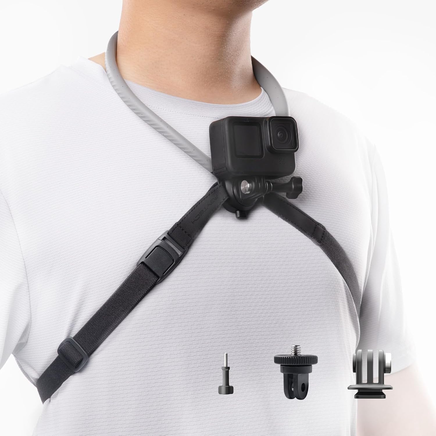 Caplock Action Camera Neck Mount with Quick Release, Large Size Neck Holder & Chest Strap for Hands-Free POV Vlogging Compatible with DJI OSMO Action Series, GoPro Series 10-13, and Insta360