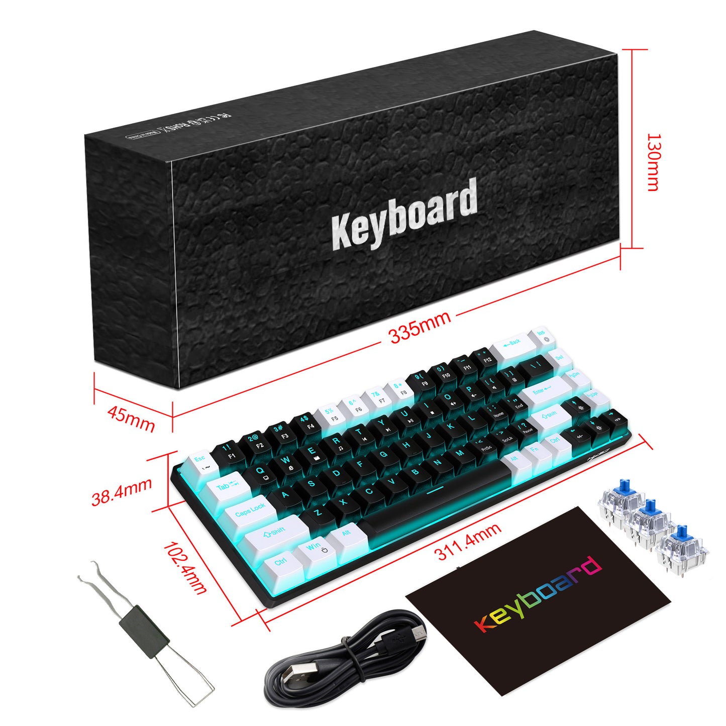 Dual-Color 65% Mechanical Keyboard with Tactile Blue Switches