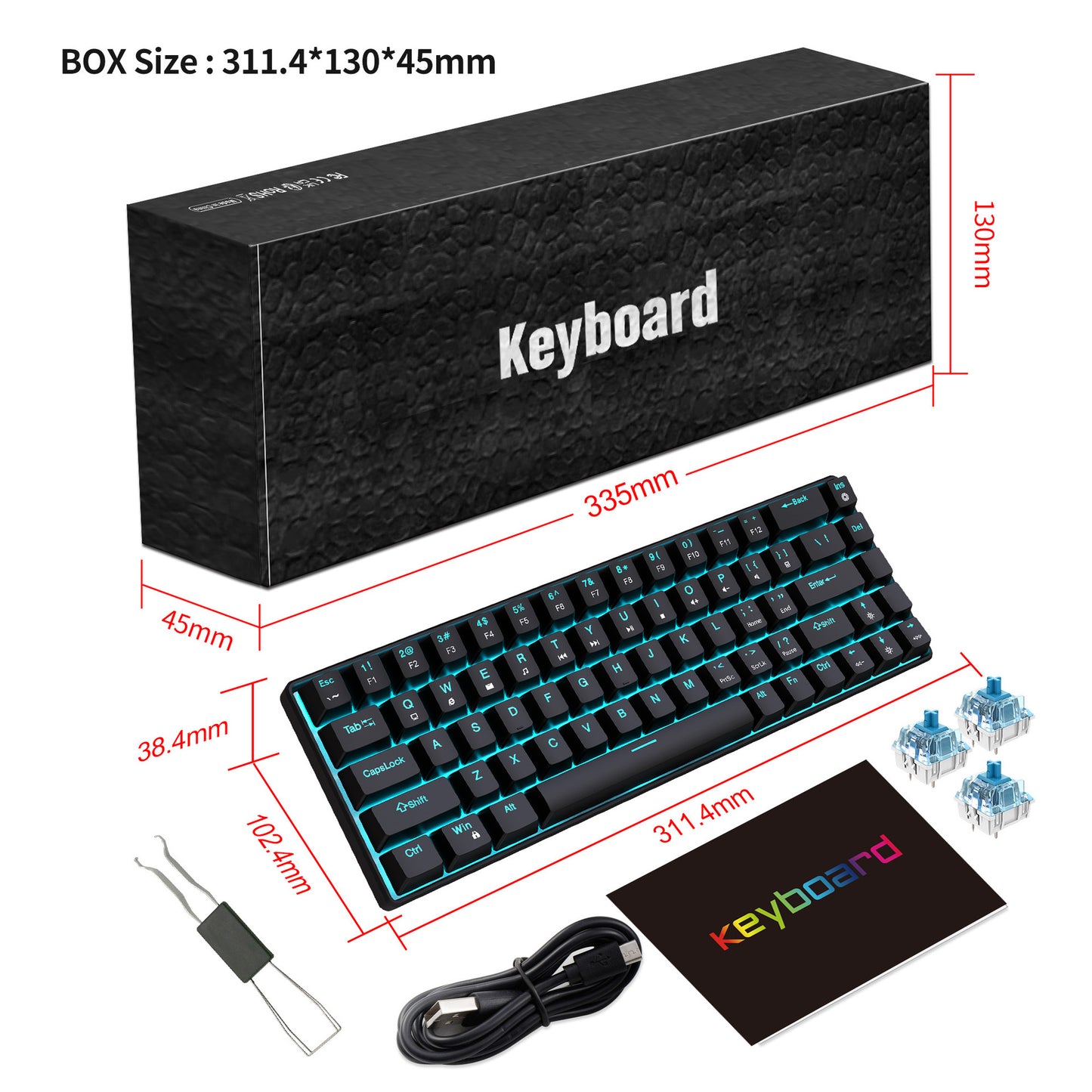 Dual-Color 65% Mechanical Keyboard with Tactile Blue Switches